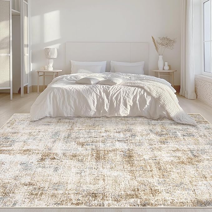 Area Rugs 6x9 Living Room: Washable Rug Modern Abstract Large Rugs Soft Non Slip Neutral Rug Stain Resistant Indoor Carpet for Bedroom Kitchen Dining Room Nursery Home Office Rugs(Blue Brown,6'x9')