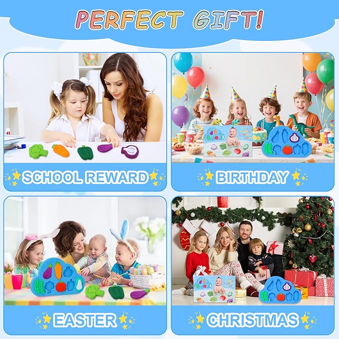 Baby Bath Toys, 100% Silcone Mold Free Vegetable Bath Toys, Soft Toddlers Floating Bathtub Toy, No Hole Tub Water Toys, Shape Sorting&Matching Educational Learning Toys Gift for Boys Girls Kids