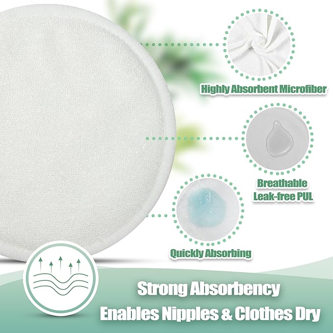wegreeco Nursing Breast Pads (14 Pack) + Laundry Bag & Travel Storage Bag, 4.7 inch - Washable & Reusable Breastfeeding Nursing Pads (Plain Shape, Dreamy, Large)
