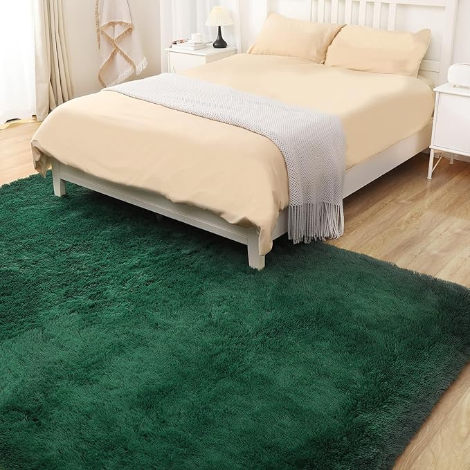 Fluffy Area Rug, 4x6 Green Rugs for Bedroom, Soft Plush Area Rugs for Living Room, Non-Slip Indoor Carpet for Nursery, Study Room, Playroom, Home Decor