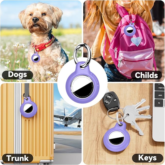 Upgrade Waterproof 2 Pack Airtags Holder with Apple Airtags Keychain, Hard PC Air Tag Case, Anti-Scratch & Shock Air tag Holder, Men's Women's Keyrings & Keychains -Black+Purple
