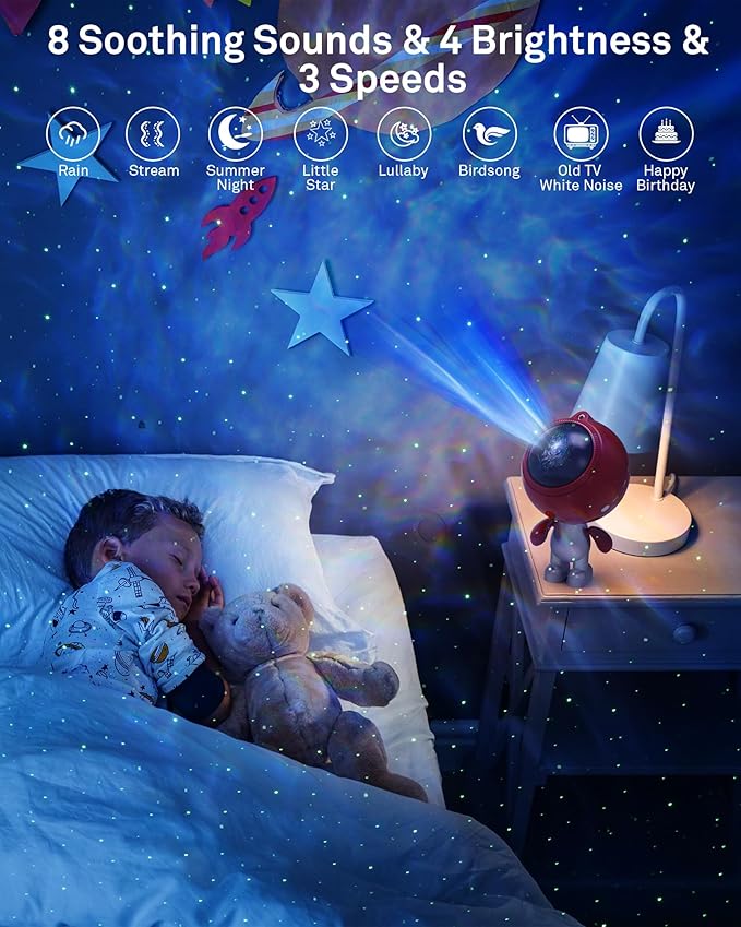 Astronaut Galaxy Projector, AIRIVO Star Projector for Bedroom, Robot Galaxy Projector Night Light for Kids, Bluetooth Speaker Ceiling Projector, Room Decor Gifts for Adults, Teens, Christmas