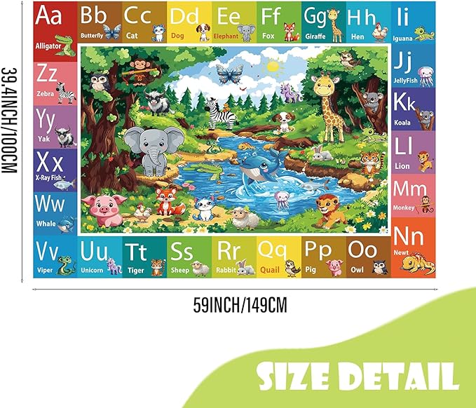 ABC Rug for Kids Room, ABC Baby Mats for Floor Toddlers, Alphabet Play Mat Elementary Preschool Kid's Rugs with Animal Illustrations - (59X39.4 Inches)