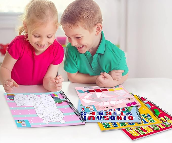 4PCS Crafts for Kids Ages 4-8 Sticker Books - Includes Dinosaur Llama Turtle and More Animal Designs Gift Party Create 40 Pictures