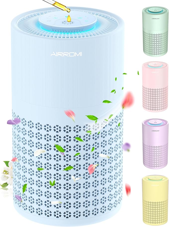 AIRROMI Air Purifier for Bedroom with HEPA 3-in-1 Filter, Pet Air Purifier for Home Cat Pee Smell, Covers Upto 990 Ft², Quiet 360° intake Air Cleaner for pet hair,allergies,Dust,Smoke A2001 Blue