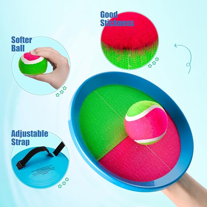 Toss and Catch Ball Set 6 Pack - Beach Toys Pool Toys Outdoor Games for Family Toddlers Kids Adults - Outside Yard Game - Classic Birthday Gift for 3 4 5 6 7 8 9 10 11 12+ Years Old Boys Girls