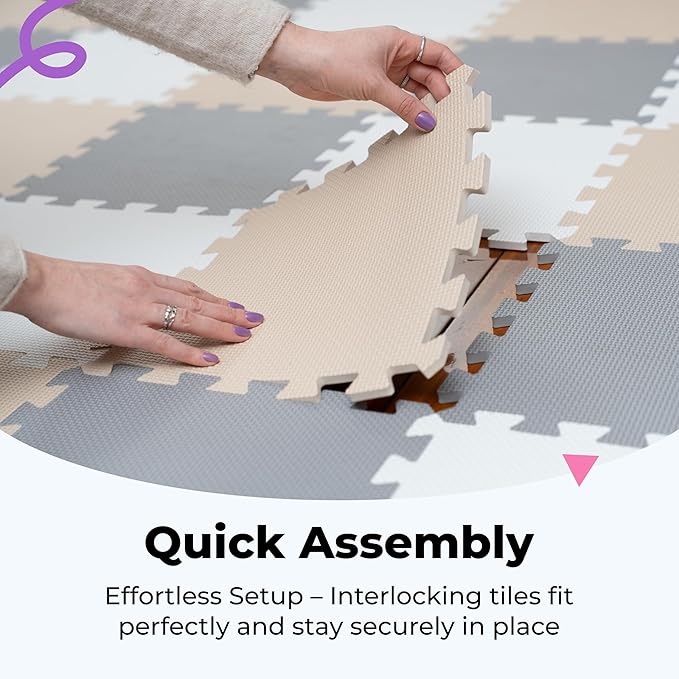 MioTetto Foam Floor Tiles for Kids - Non-Toxic Comfortable Baby Play Mat and Interlocking Foam Tiles, Fits with 74x74 Playpen Mat for Crawling & Development, Soft Play Mat for Babies 6-12 Months