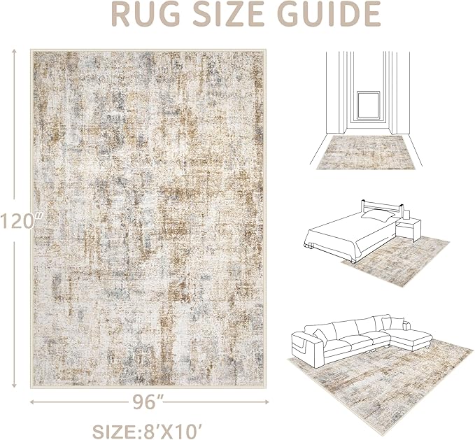 Area Rugs 8x10 Living Room: Washable Rug Modern Abstract Large Rugs Soft Non Slip Neutral Rug Stain Resistant Indoor Carpet for Bedroom Kitchen Dining Room Home Office Rugs(Blue Brown,8'x10')
