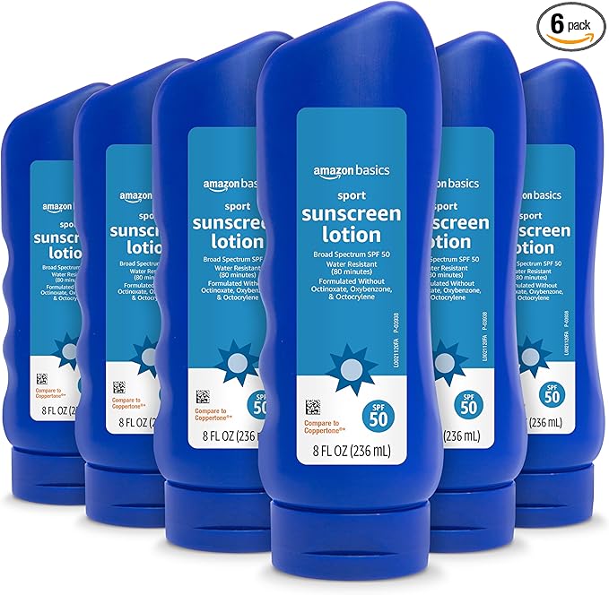 Solimo Sunscreen Lotion, No Octinoxate/Oxybenzone, Unscented, 8 fl oz, 6-Pack