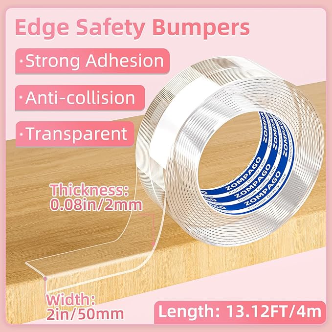 Clear Soft Corner Protectors for Furniture Strip,2in x 13FT,Sharp Edge & Table Bumper,Window Edge,Wall Protector, Soft Corner Guards Safe for Proof,Table Corner Protectors in Family