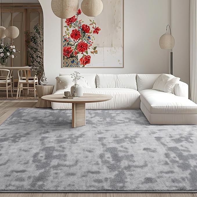 Kimicole 4x6 Washable Area Rugs for Bedroom Living Room, Low Pile Ulta-Thin Solid Color Rug, Non-Slip Soft Fluffy Carpet for Nursery Kids Room Dorm Room Home Decor (Light Grey)