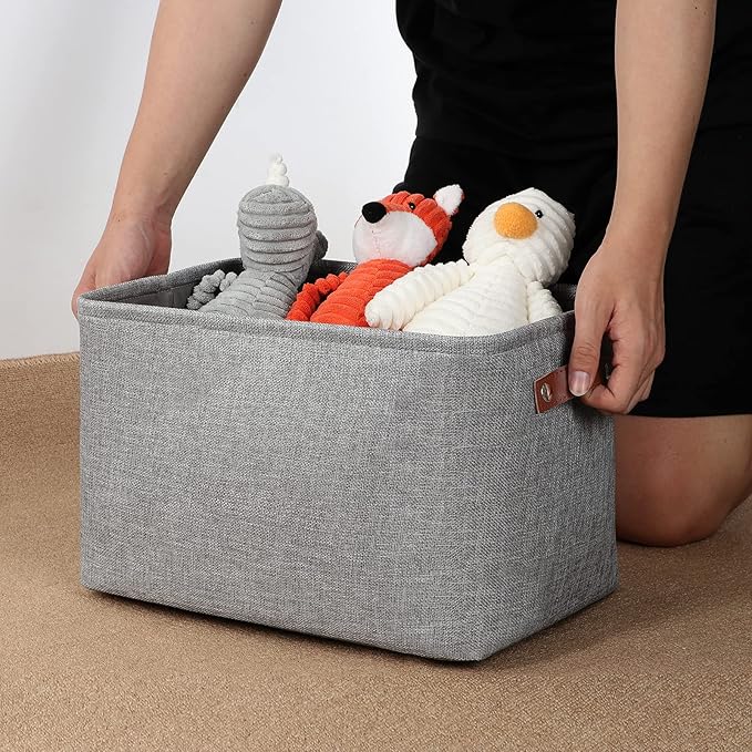 DULLEMELO Medium Storage Baskets for Organizing, Rectangular Fabric Storage Bins Collapsible, Perfect for Shelves, Closets, Nursery, Home, Office, Empty Gift Baskets (3-Pack,Grey)