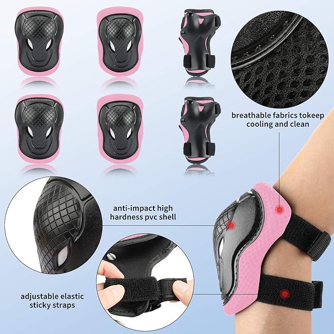 Kids Bike Skateboard Helmet Pad Set,Toddler Cyling Protective Gear Knee & Elbow Pads Wrist Guards for 5-8-10-12-14-16 Years Girls Boys Bicycle Scooter Roller Skate Inline Skating Rollerblading