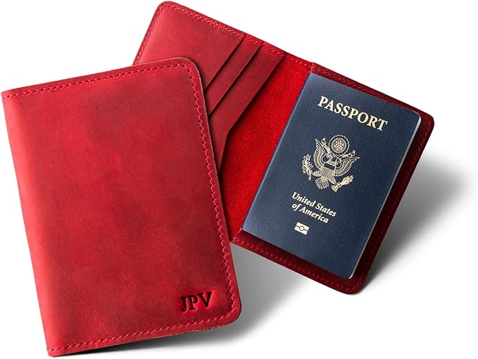 PEGAI Personalized Leather, Passport Holder For Travel | Handmade Passport Wallet Cover Case | Travel Document Holder, Passport Cover for Men, Women, and Family | Pike (Rose)