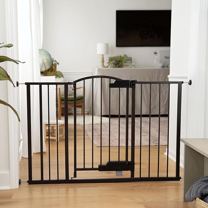 Ingenuity Easy Open Baby Gate & Dog Gate, Hands-Free Open Patent-Pending Foot Pedal, 27.5"-52" Wide, 28" Tall, Hardware or Pressure Mounted, Install in Doorway, Bottom of Stairs, or Wall - Espresso