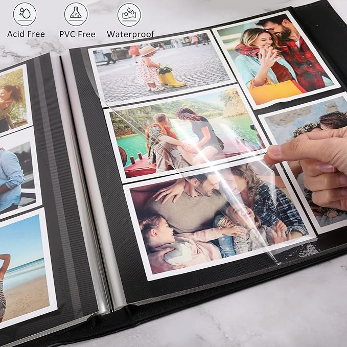 RECUTMS Photo Album Self Adhesive, Magnetic Self-Stick Scrapbook Album Holds 3x5 4x6 5x7 6x8 8x10 Pictures 60 Pages Black Inner Page for Family Wedding Baby Birthday Anniversary