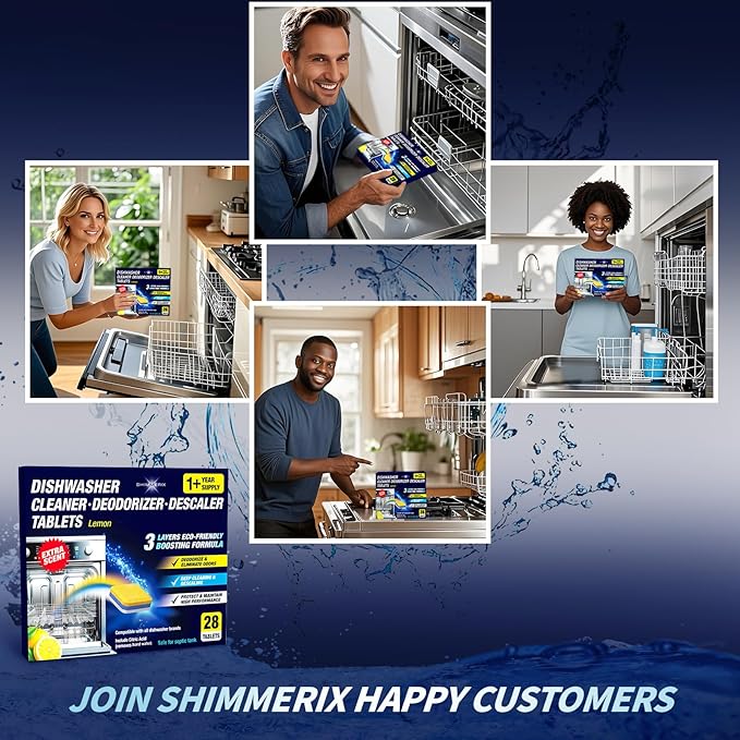 Dishwasher Cleaner Deodorizer Descaler Tablets - 56 Tabs - 1 Plus Year Supply - Extra Scented Deep Cleaning Sanitizer Pods - Remove Hard Water - Contain Citric Acid Heavy Duty Septic Safe - Lemon