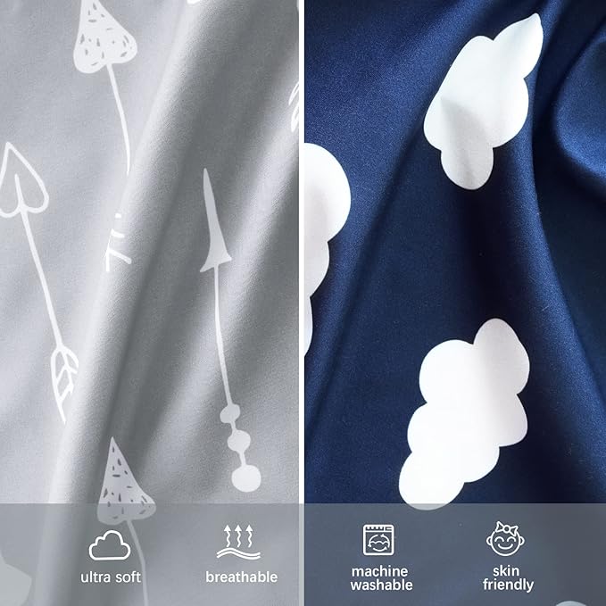 4-Pack Fitted Pack and Play Sheets for Boys and Girls - Breathable, Soft Microfiber Baby Sheets in Grey and Navy