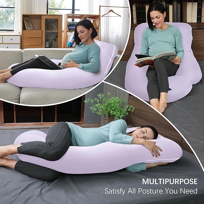 MOON PARK Pregnancy Pillows for Sleeping - U Shaped Full Body Maternity Pillow with Removable Cover - Support for Back, Legs, Belly, HIPS - 57 Inch Pregnancy Pillow for Women - Purple