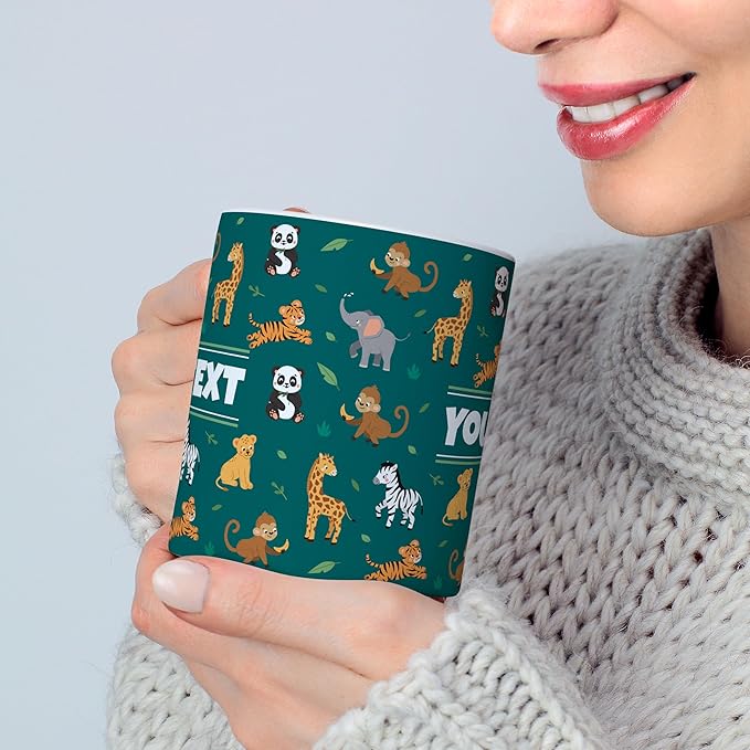 Personalized Mug for Kids - Zoo Animals - Custom Name/Text, Ceramic Hot Chocolate/Cocoa/Coffee Cup for Boys/Girls, Birthday/Christmas/Holiday Gift - 15 oz, Red Handle