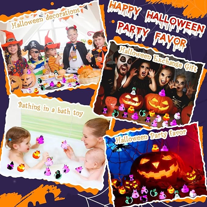 Halloween Rubber Duckies in Bulk Glow in The Dark Rubber Ducks Light up Halloween Mini Duckies Bath Toys for Halloween Party Favor Decor Pool Bathtub Baby Shower Toy Gifts for Kids (24)