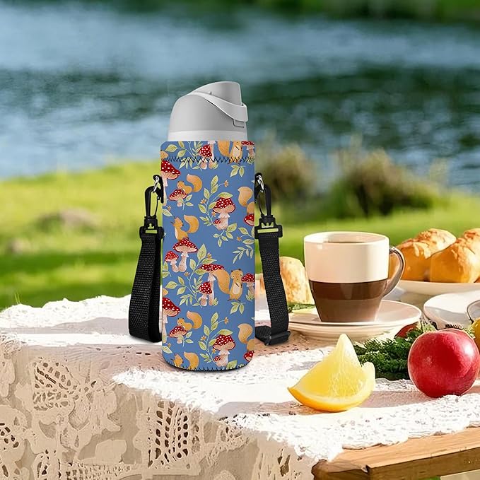 Neoprene Water Bottle Carrier Bag with Adjustable Shoulder Strap for Men Women Walking Hiking,Portable Insulated Holder Case for Stainless Steel/Glass/Plastic Bottles