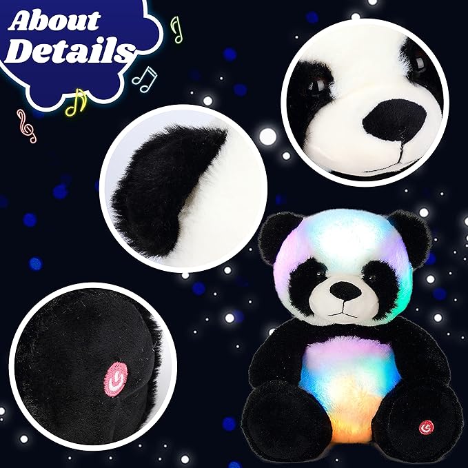 Cuteoy Glowing LED Panda Light-up Nightlight Toys Musical Plush Stuffed Animal Soft Singing Lullabies Birthday Christmas Plushies Gifts for Kids Boys Girls,10"