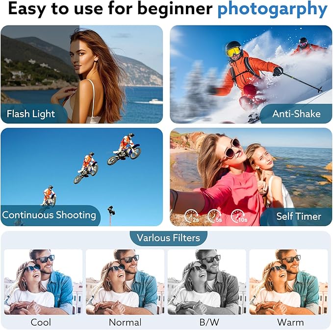 4K Digital Camera,64MP Camera for Photography with 3" 180° Flip Screen,16X Vlogging Camera for YouTube with 64GB Micro SD Card for Beginner, Teens