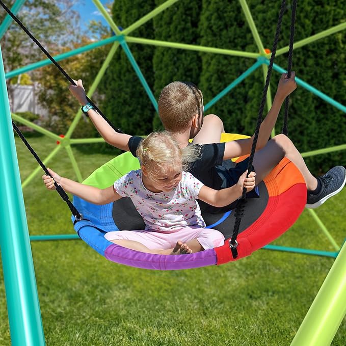 Hapfan 10 ft Climbing Dome Swing Set with Saucer Swing, Jungle Gym for Kids Outdoor Backyard, Supports 800lbs, Easy Asssembly, Rust-Resistant Outdoor Playset for Ages 3-8 8-12