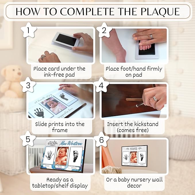 Inkless Hand and Footprint Kit, Baby Keepsake Plaque & Baby Shower Gifts - Ideal as Mom To Be Gift, Nursery Picture Frames, Clean Touch Hand and Footprint Kit (Style 1 - Design 3)