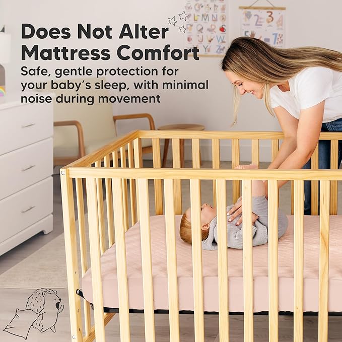 Waterproof Crib Mattress Protector Cover Fitted - 2-Pack Quiet Baby Crib Mattress Pad Sheets, 52" x 28" Soft Quilted Cotton Baby Sheet, Machine Washable, Easy Fit, Durable (Mist Rose/Mavy)