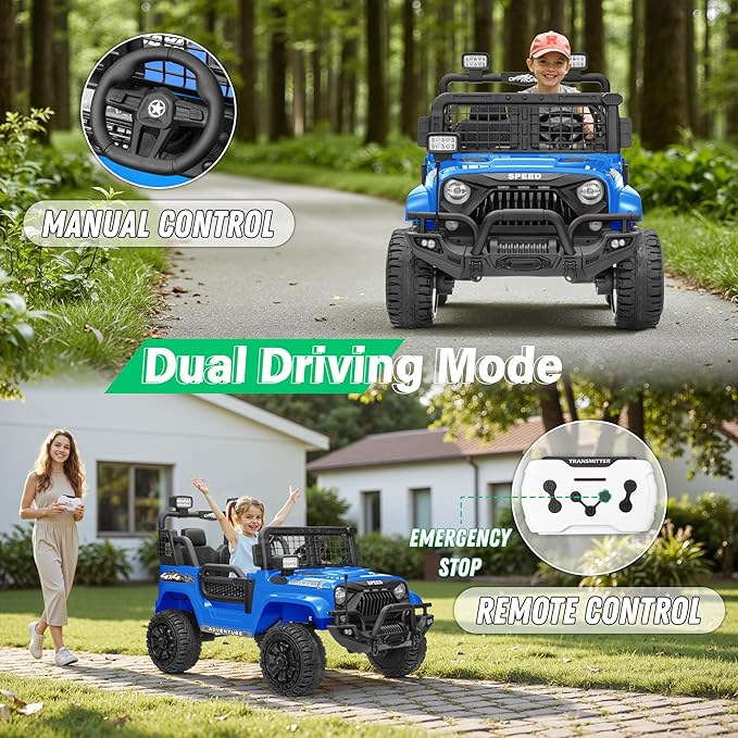 2 Seater Ride On Car Truck with Remote Control XL, Kids 24V Battery Powered Electric Vihicle w/21 in Seat, 3 Speeds, 2WD/4WD Switichable, Shock Absorbers,Bluetooth, Flower, Gift Choice