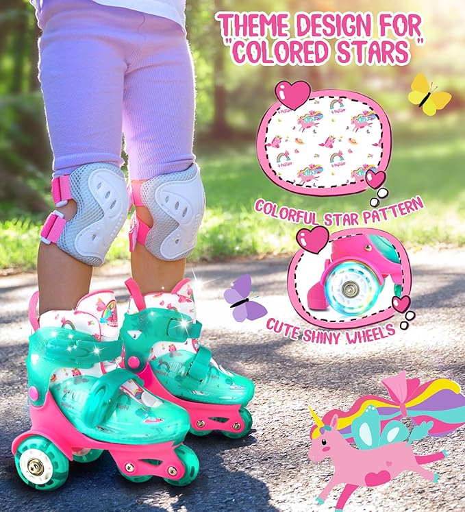 Adjustable Roller Skates for Kids Girls Ladies with Light Up Flash LED Wheels(Age 3-9),Three-Point Type Balance,Gift Box Packing for Toddlers,Children