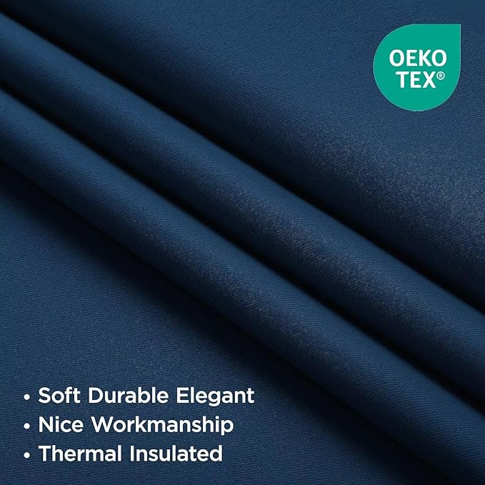 Joydeco 90 Inch Blackout Curtains for Bedroom, Thermal Insulated Black Out Curtains 2 Panels Set, Room Darkening Drapes for Living Room Window Rod Pocket Back Tab (W52 x L90 Inch, Navy Blue)