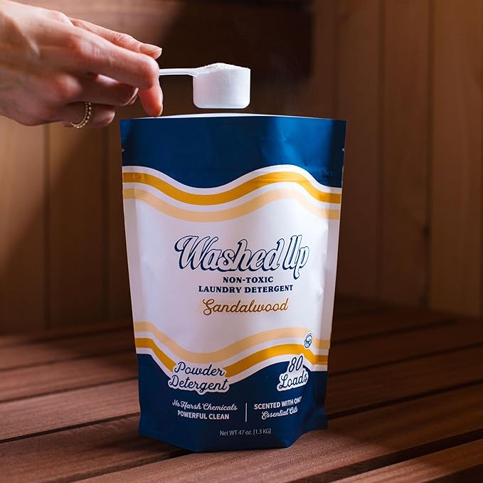 Sandalwood Laundry Detergent Powder | Only 100% Pure Essential Oils | Safe for Sensitive Groups | Powerful Clean | Plant & Mineral-Based | Made in USA | 3lbs
