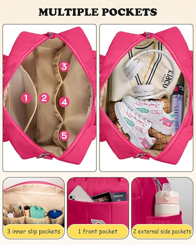 Dance Bag, Kid Weekender Bags，Girls Birthday Gifts-Girl Overnight Bag with Wet Pocket，Lightweight Travel Tote Personalized Cheer Bags with Makeup Pouch