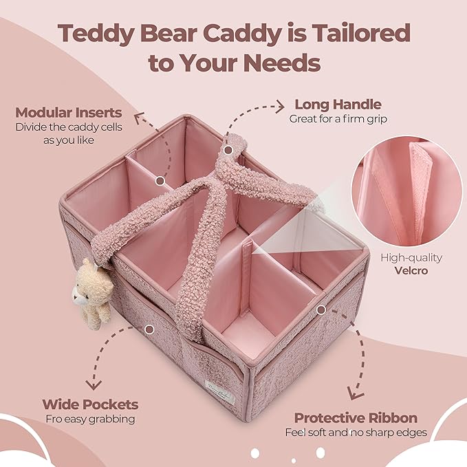PeraBella Baby Diaper Caddy Organizer with Handle, Boy & Girl Shower Gift Basket, Portable Diaper Storage Basket Bin for Wipes, Newborn Baby Essentials Registry Search Must Haves, Car Caddy Organizer