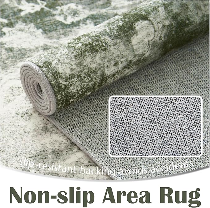 jinchan Green Runner Rug 2x5 - Machine Washable Vintage Floral Distressed Design Non-Slip Low-Pile Soft Thin Carpet for Hallway Kitchen Farmhouse Bedroom Entryway Laundry (2x5ft,Forest Green)