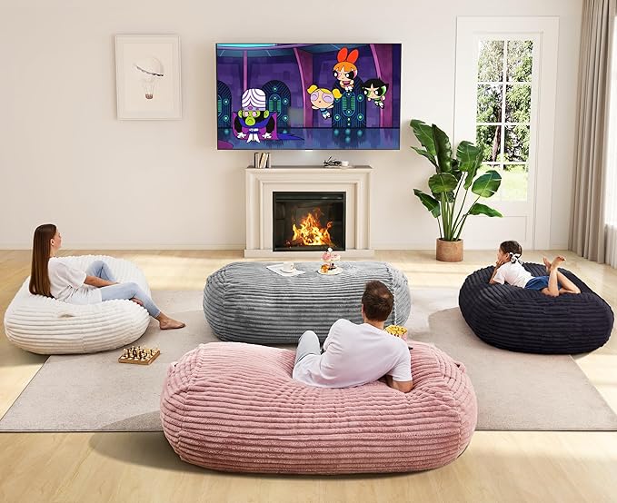 Hobestluk 4FT Bean Bag Chairs Adult Bean Bag with Portable Handle Comfy Large Bean Bag Chair with Removable Cover for Living Room Bedroom or Reading Nook (Stripe Dark Grey, 4FT)