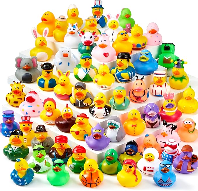 JOYIN 120 Pcs Rubber Ducks, Random Assortment Ducks Bulk with Mesh Carry Bag, Mini Rubber Duckies for Baby Bath Toys, Kids Toddler Summer Pool Toys Birthday Gifts Party Favors
