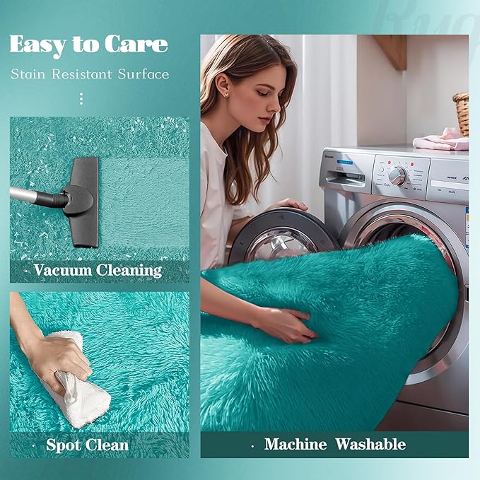6x9 Area Rug for Living Room: Fluffy Shag Soft Washable Rugs Large Fuzzy Plush Indoor Carpet for Bedroom Nursery Playroom Kids Girls Boys Room (Teal Blue, 6'x9')
