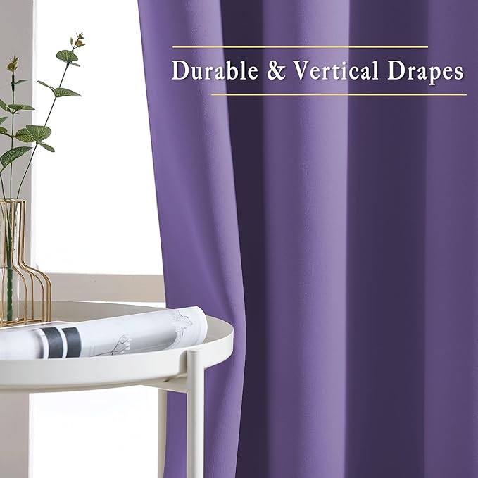 NICETOWN Lilac Purple Room Darkening Curtains 66 inches Long, Grommet Thermal Curtains Window Treatment Sound Reducing Drapes for Bedroom/Home Family, W66 x L66, 2 Panels