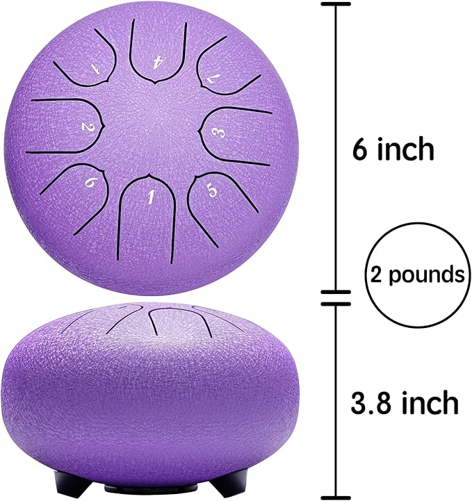 Steel Tongue Drum Percussion, 6 Inch 8 Notes Musical Instruments, Music Gifts for Family Friends (Lavender)
