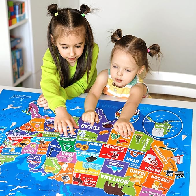 Jumbo Floor Puzzle for Kids,USA Map Puzzle Jigsaw Geography Puzzles,70 Piece US Map 50 States with Capitals,United States Puzzle for Ages 3-5,Preschool Learning Toys Gift for 4-8 Years Old