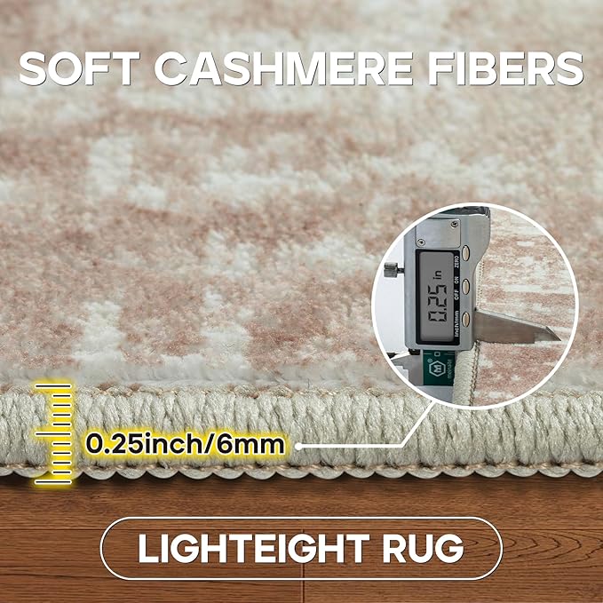 4x6 Area Rugs for Living Room Rug Washable: Modern Large Rug for Dining Room Bedroom Carpet Non Slip Low Pile 4 by 6 Indoor Abstract Nursery Home Office Beige