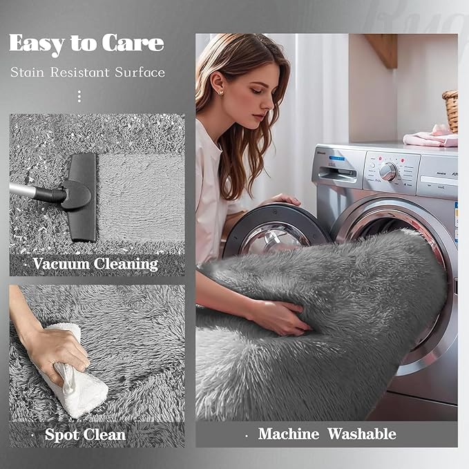 2x6 Runner Rug for Bedroom: Fluffy Shag Soft Washable Rugs Small Fuzzy Plush Indoor Carpet for Hallway Bedside Dorm Kids Girls Boys Room (Dark Grey, 2'x6')