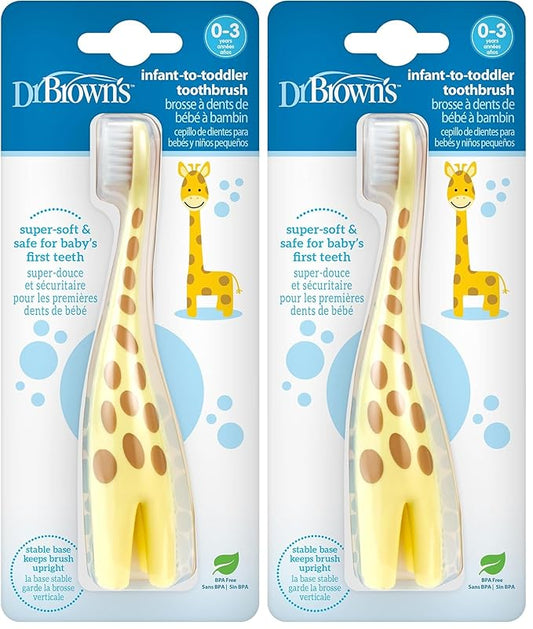 Dr. Brown's Infant-to-Toddler Training Toothbrush, Soft for Baby's First Teeth, Giraffe, 0-3 Years (Pack of 2)