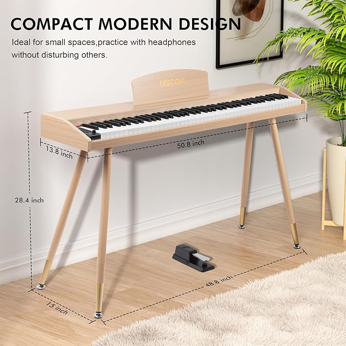Digital Piano Keyboard for Beginners, Full Size 88 Key Semi-Weighted Keyboard Electric Piano with Stand,Power Adapter,Sheet Music Stand,Pedal,Headphone,USB-MIDI Compatible,Wood Grain Apricot