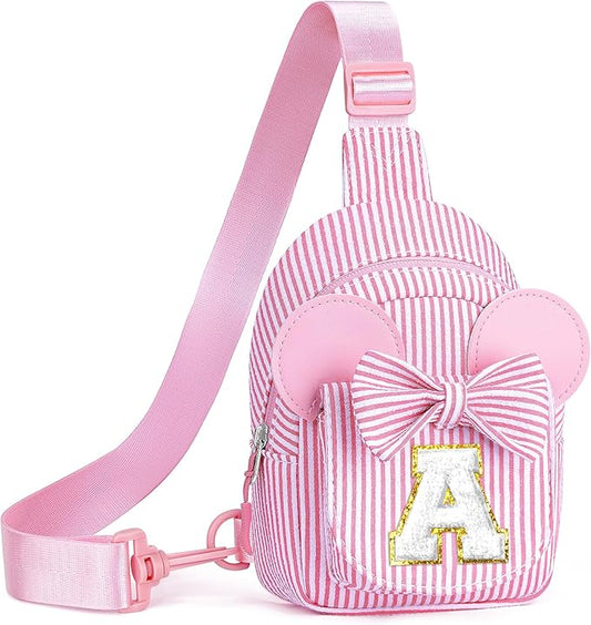 Birthday Gifts for Girls Kids, Personalized Small Initial Pink Sling Bag for Kid Girls | Small Initial Monogram Fanny Packs Crossbody Bag Purse for Girl Kid Year Old Birthday Gifts (Pink A)
