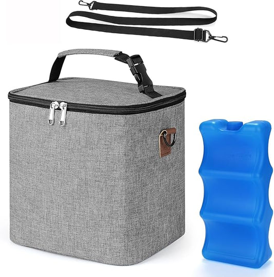 Accmor Breastmilk Cooler Bag with Ice Pack, Baby Bottle Cooler Bags, Insulated Bottle Cooler Tote Bags On The Go, Fits 6 Large 9oz Bottles, for Nursing Mom Daycare Travel, Grey